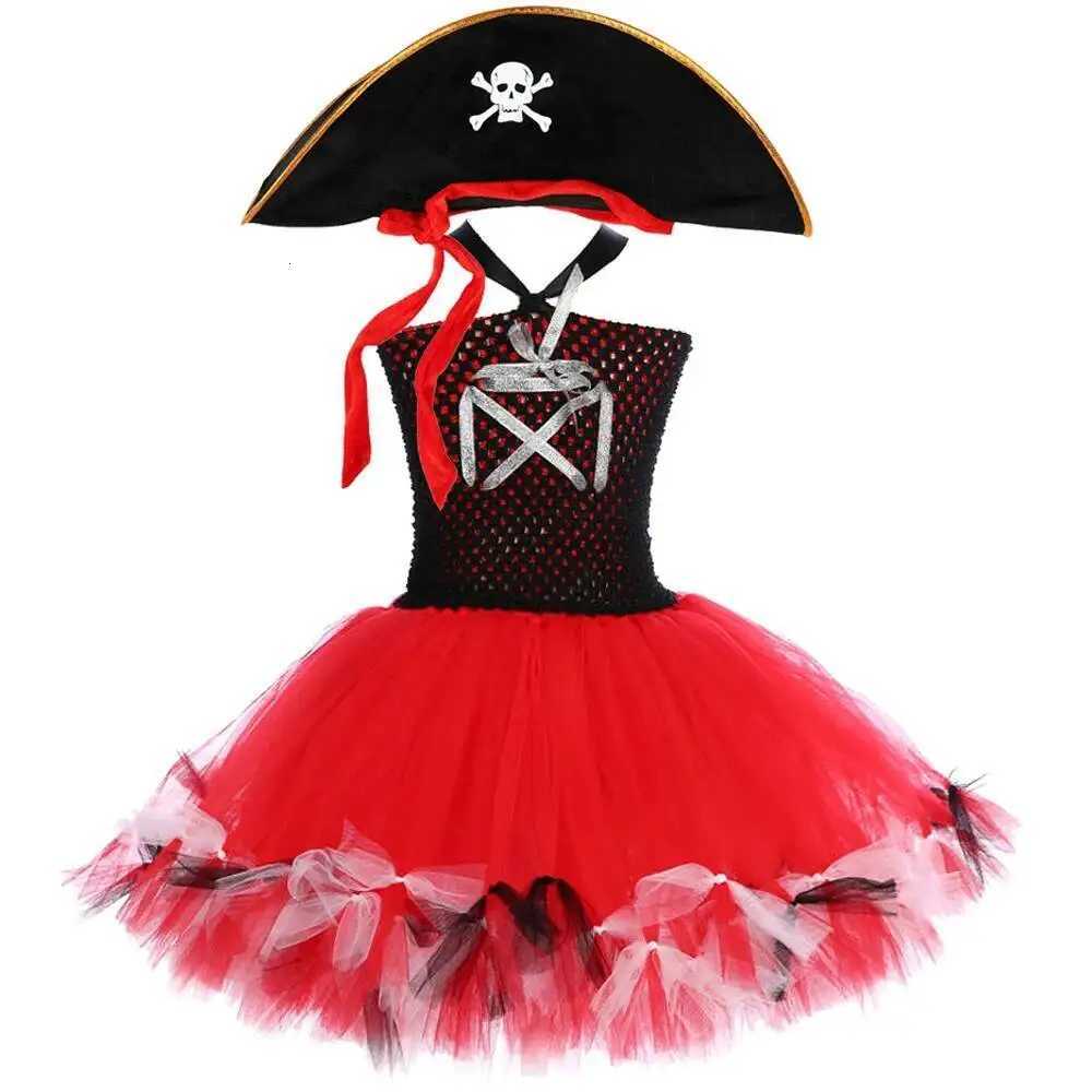 Fluffy Black Red Pirate Costumes for Girls Halloween Christmas Princess Dresses for Kids New Year Carnival Party Outfit with Hat X251212