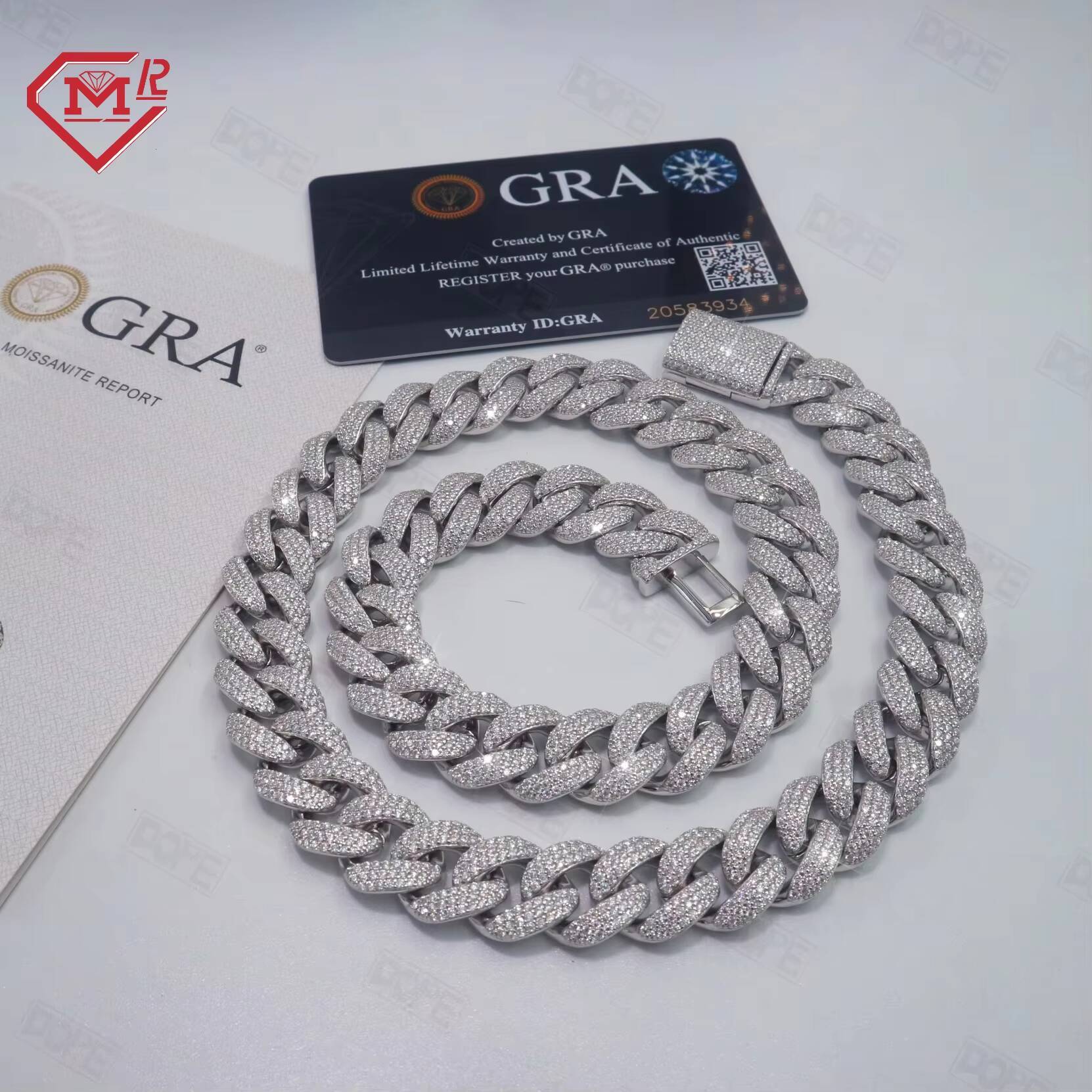 Hiphop Jewelry Cuban Link Chain Rhodium Plated Miami 925 Silver Necklace Moissanite Cuban Link Chain