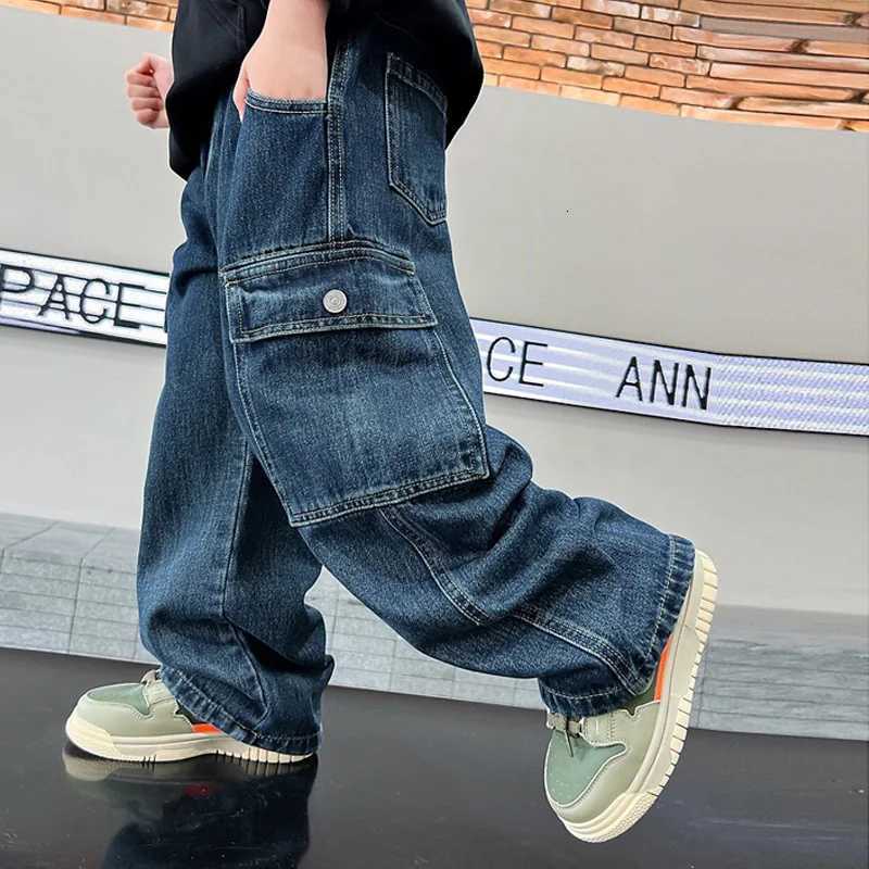 Teen Boys Jeans 2025 New Spring Autumn Pants Childrens Straight Trousers Teenager Wide-legged Cargo Pants Kids Loose ClothesT251212-image-1088152439