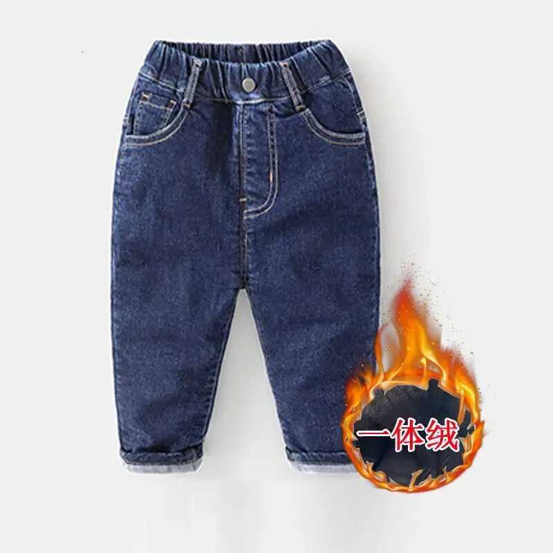 Autumn and Winter Boys Jeans New Fashionable Elastic Childrens Small Feel Pants Girls Wide Thick Velvet JeansT251212-image-1088147103