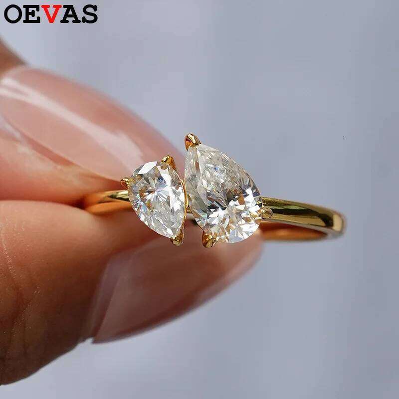 OEVAS 1.5Cttw 2-Stone Moissanite 100% S925 Silver Toi Et Moi Wedding Rings For Women Engagement Band Fine Jewelry