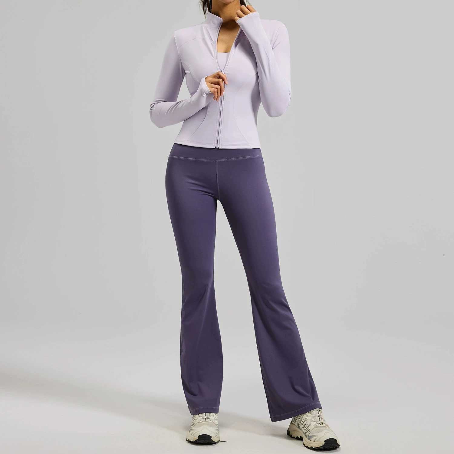 Women Jacket Yoga Sets Large Size Long Sleeve Zipper Slim Sports Shirts High Waist Flare Pants Fitness Suits Leggings TracksuitT251212-image-1088147427