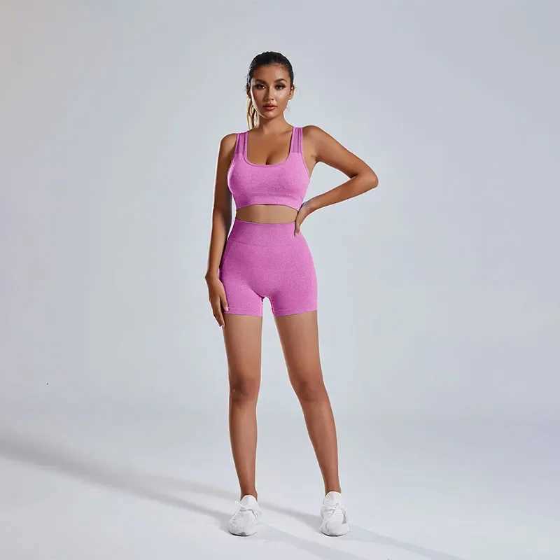 Womens Fitness Suit 2-piece Set of Hollow Back Sports Bra High Waist Shorts Yoga SuitT251212-image-1088149499