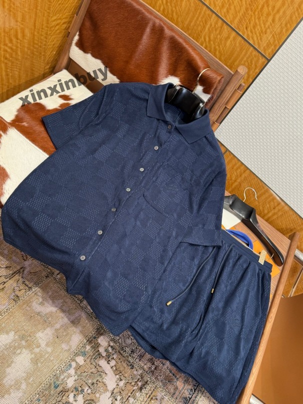 xinxinbuy Maglietta da uomo firmata Tee 2026 Tasca ricamata in spugna asciugamano scacchiera set vestito manica corta da donna blu scuro kaki M-3XL