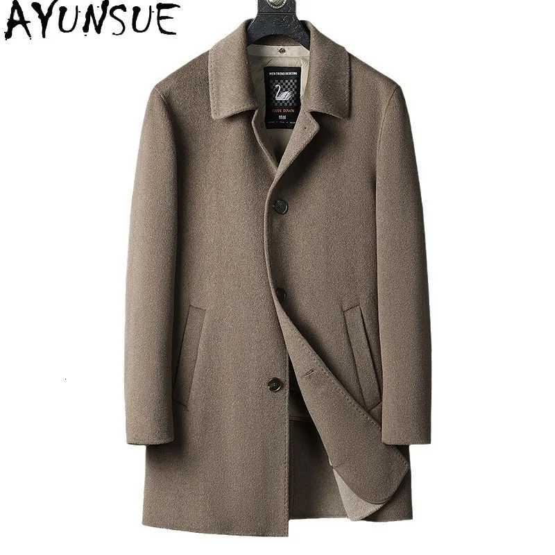 AYUNSUE 100 Sheep Wool Jacket Men Winter Clothes 2025 Business Casual Mens Coats 85 Down Vest Mid-length Trench CoatT251213