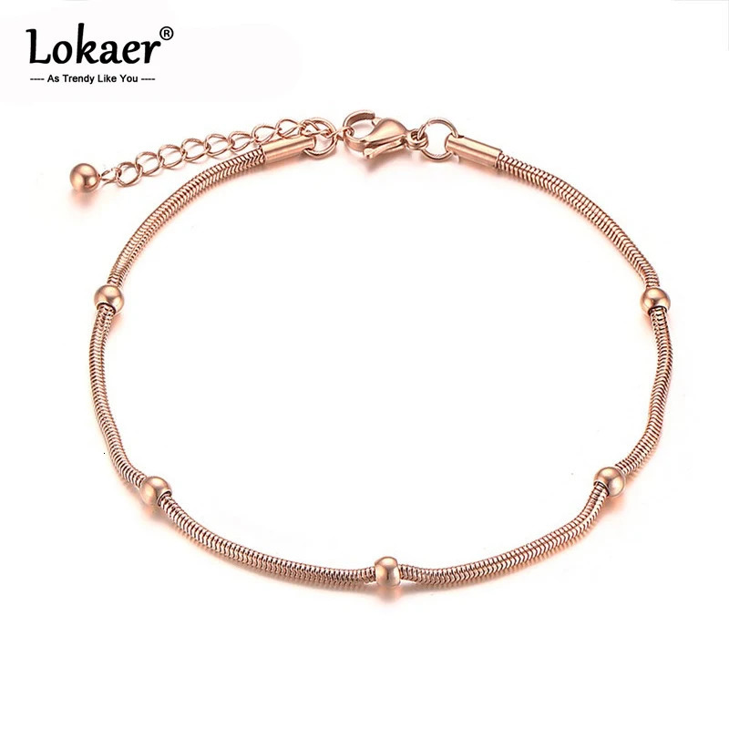 Lokaer Trendy Rose Gold Color Chain Link Bracelets For Women High Quality Stainless Steel Beads Bracelet Bangle Gift B19103 251203