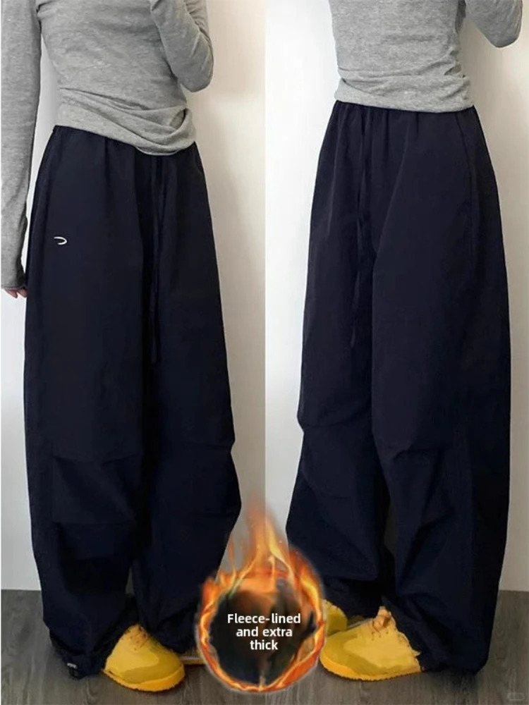 Womens Plush Charge Pants Autumn Winter Collection Korean Style Loose Casual Sports Trousers for Students 251211