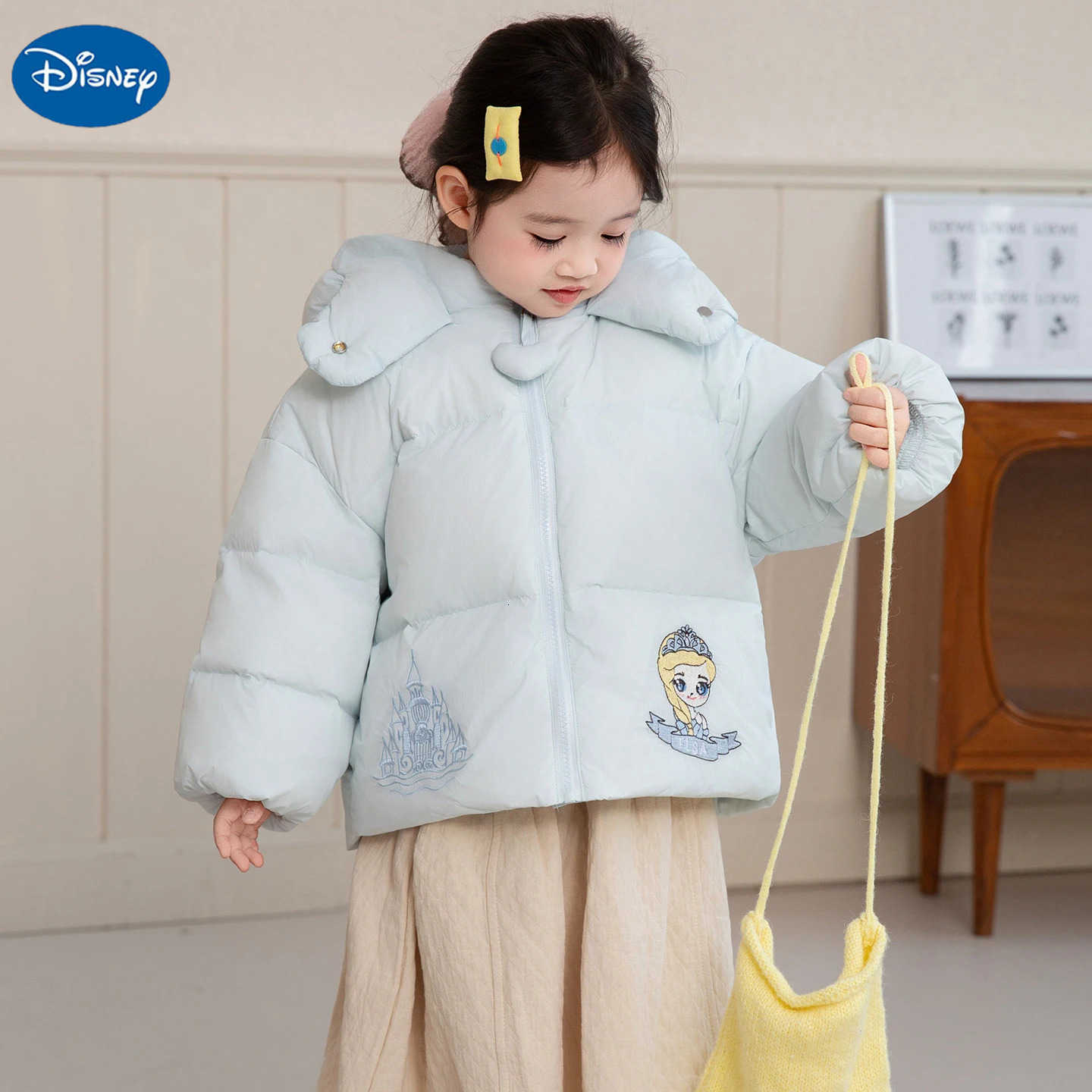 Disney Elsa Thicken Hooded Jacket For Girls Cartoon Embroidery Down Coat Korean Casual Fashion Childrens Puff Jackets H251213-image-1088254468