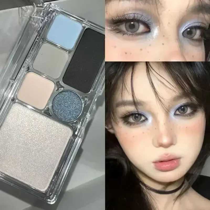 6 Colors Eye Shadow Palette Punk Smoky Black Glitter ly Eyeshadow Palette Korean Shiny Blue Eyeshadow Contour Blush Makeup M251213-image-1088281816
