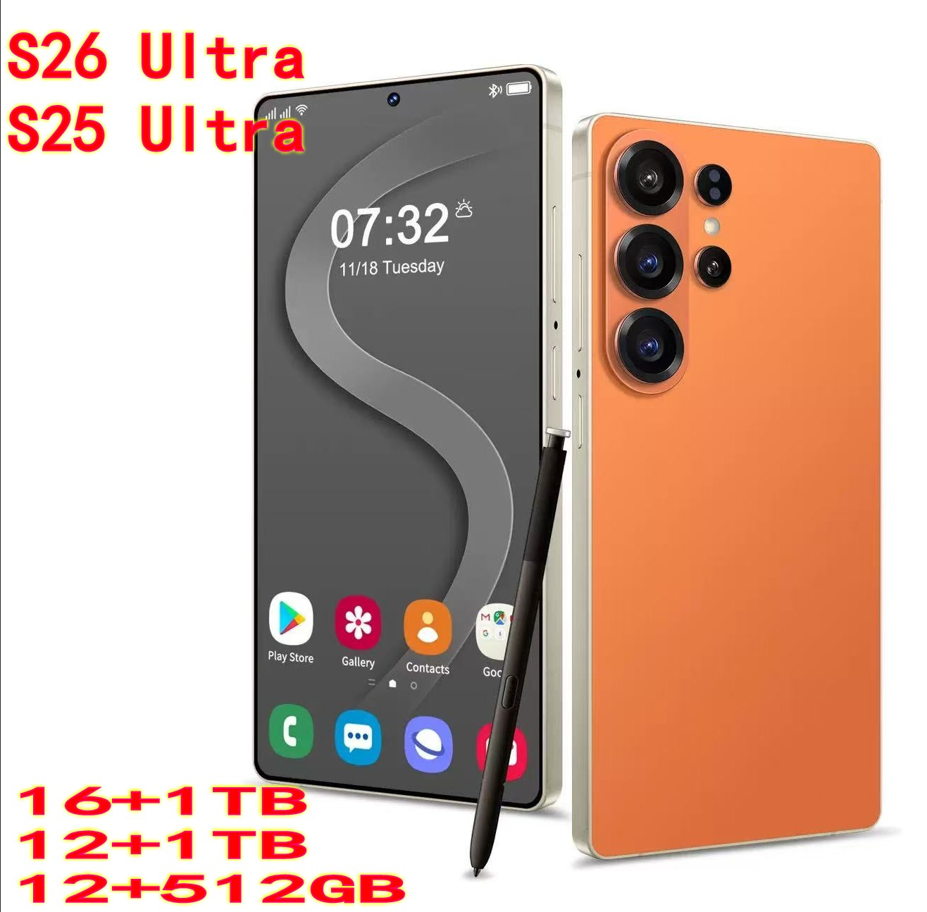 S26 S25 Ultra Orange 7.3Inch 5G 16GB+1TB 512GB Unlocked cell phone Android Smartphone Camera HD Display smart phones Ring with sealed box 2 and r-image-1105263926