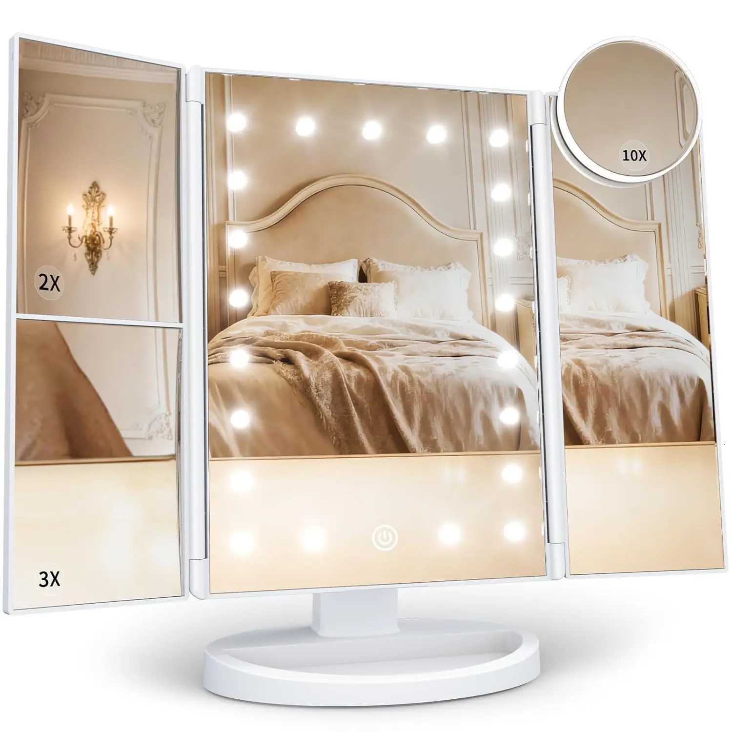 Lighted Vanity Makeup Mirror 2X 3X 10X Magnification Touch ControlDual Power SupplyGifts for Women Travel Mirror with LightsT251213-image-1088278687