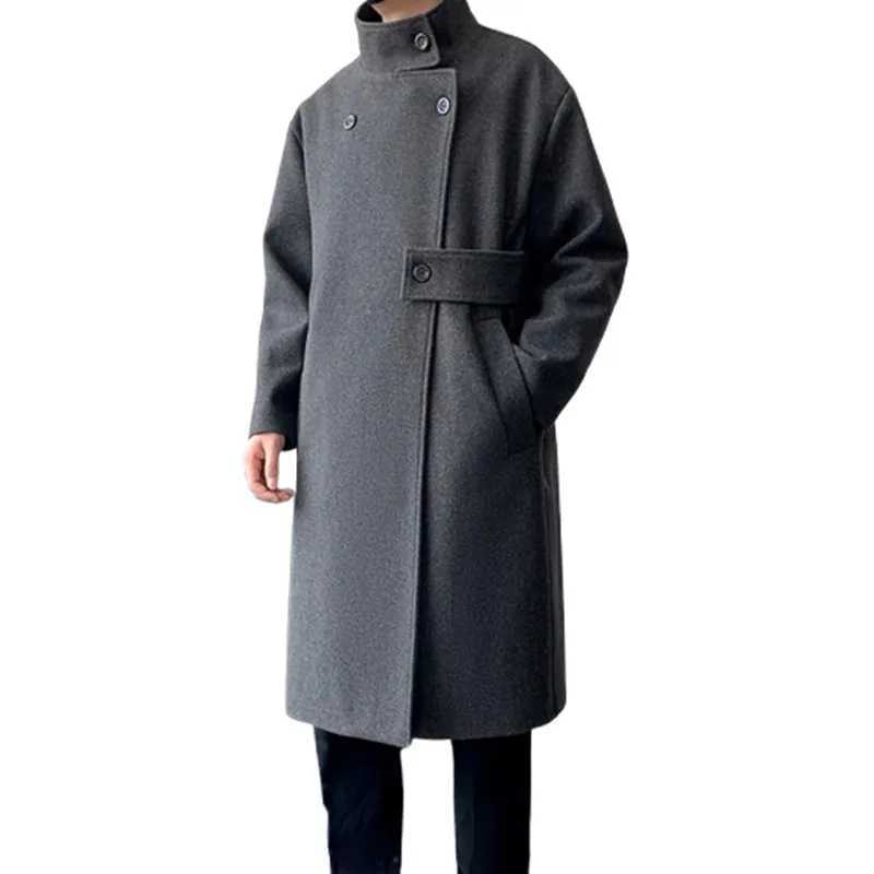 Autumn Winter Fashion Woolen Coats Men Long Trench Outwear Korean Style Youthful Vitality Casual Woolen Coat Loose WindbreakerT251213