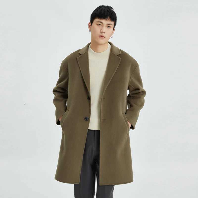 Jueqi Autunno / Inverno Nuovo cappotto di lana double face per uomo - Cappotto di lana lungo stile coreano Cappotto di lana pura da lavoro T251213