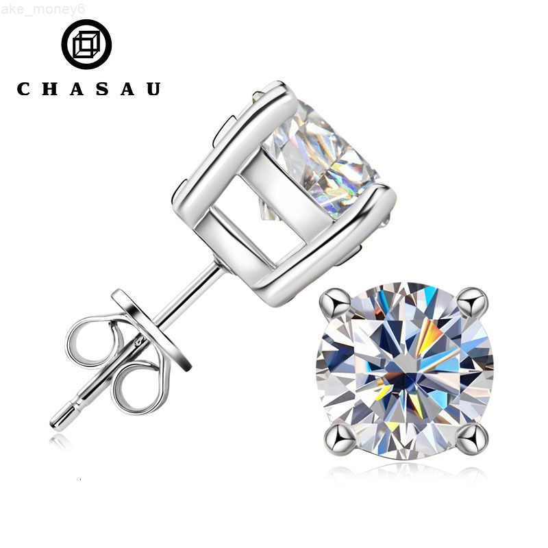 03-2ct Moissanite 03ct 05ct 1ct 2ct D Color 925 Sterling Silver 4 Prong Classic Stud Earrings for Women