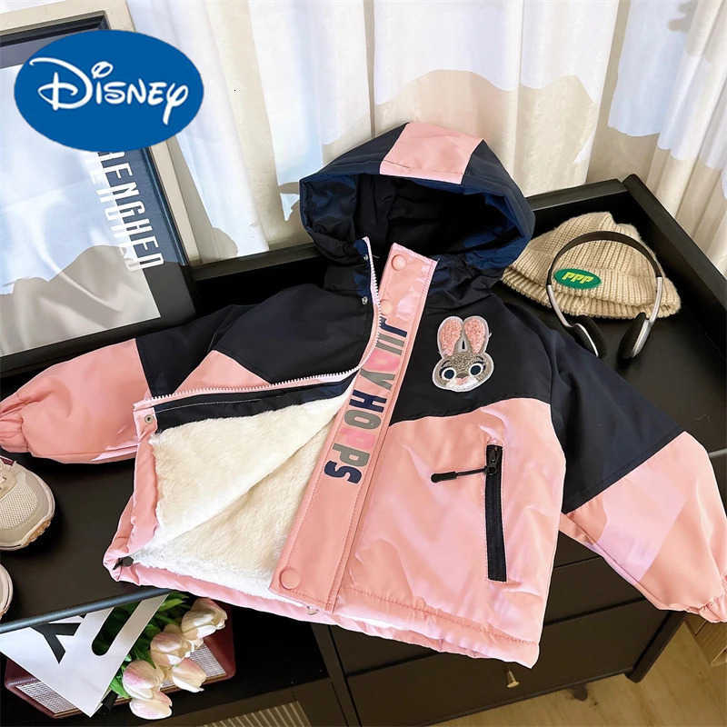 Disney Judy Hopps Plush Coat For Girls Cute Cartoon Hooded Thicken Jackets Casual Fashion Childrens Splicing Cotton Jacket H251213-image-1088254307