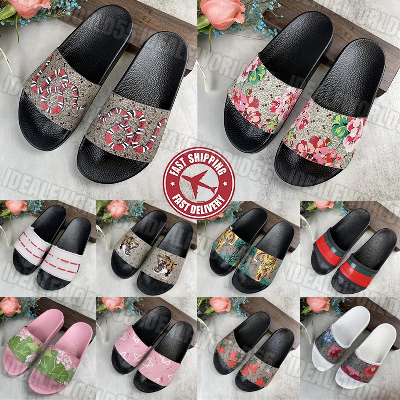 Free shipping Designer Slides Sandals Womens Mens Floral Tiger Snake Print Flat Slider flip flop Summer Pool Beach Fashion Slippers black white pink