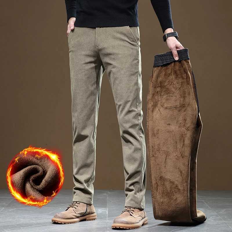 2025 New Winter Fleece Warm Corduroy Pants Men Business Fashion Slim Fit Stretch Thicken Gray Khaki Fluff Casual Trousers Male Z251213