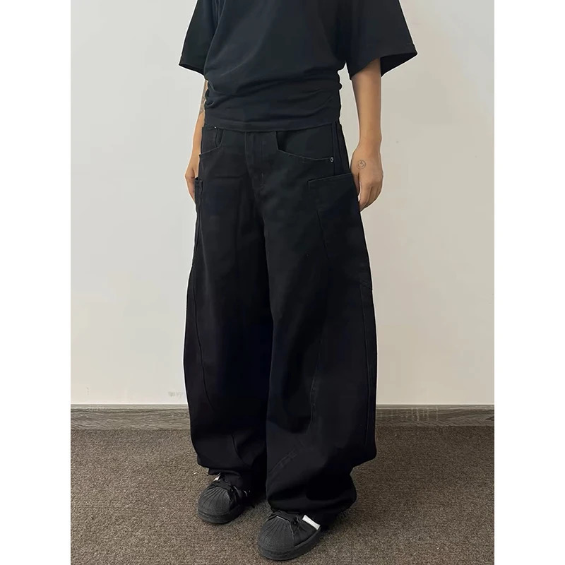 Spring Women Cargo Black Harajuku Blue Jeans Y2K Wide Leg Baggy Punk Denim Trouser Vintage 2000s Aesthetic Emo Loose Washed Pant 251212
