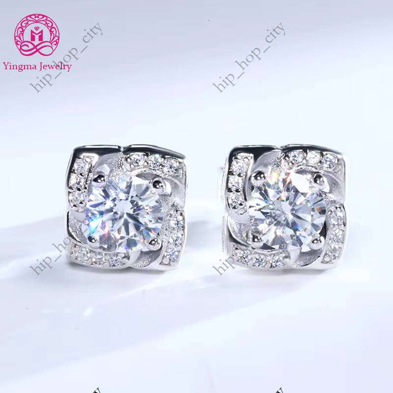 VVS Moissanite 0.5ct 1CT Shiny White VVS1 925 Sterling Silver Round Brilliant Cut Silicon Stone Stud Earrings for Women