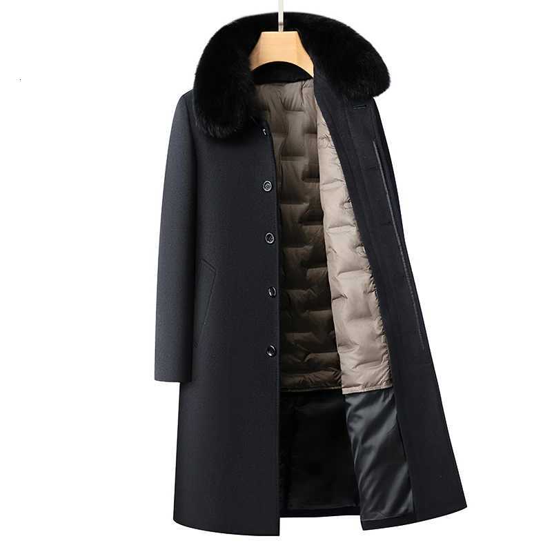Casual Mens Warm Long-Length Woolen Coat Detachable Duck Down Liner Thicken Windbreaker Puffer Jacket 2025 Winter Wool OvercoatT251213