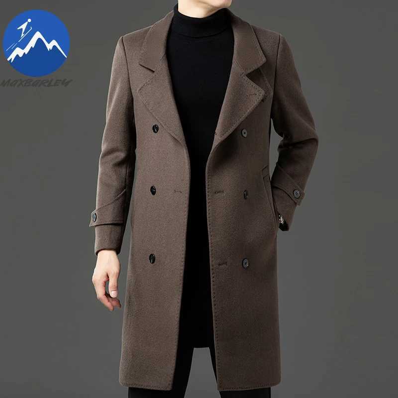 Maxbarley Winter Wool Jacket Men Light Luxury Long Woolen Trench Coats 2025 High Quality England Thick Soft Warm Overcoat ManT251213