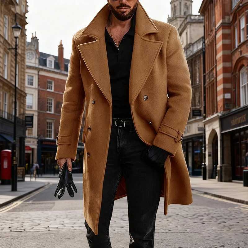 Winter Men Mid-length Woolen Coats Long Sleeve Solid Color Double-breasted Leisure Windbreaker British Vintage Business JacketsT251213