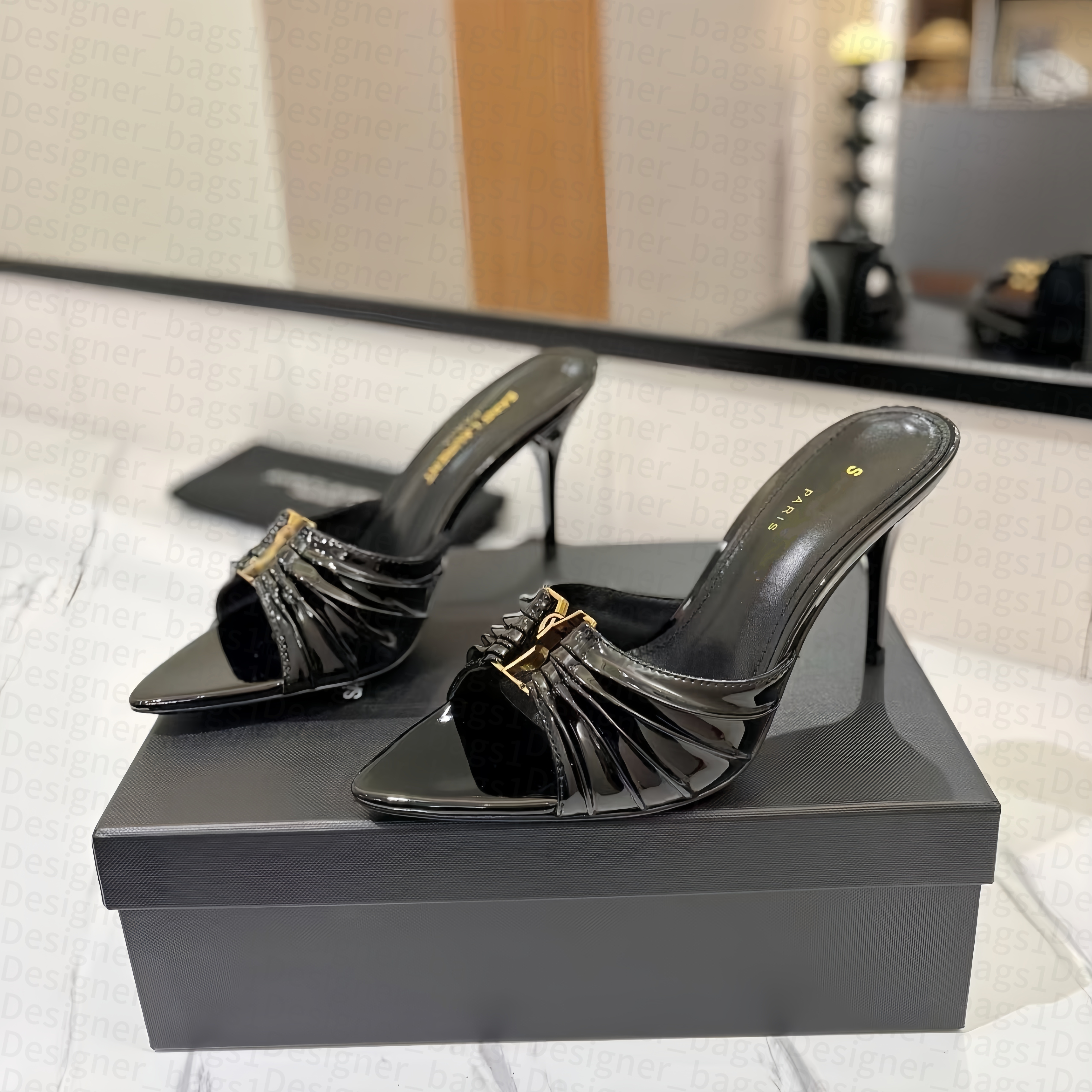 Womens High heel sandals babylone Designer slippers opyum Luxury Stiletto slingback Heel sandal patent Leather Mule sliders formal bridal wed dress