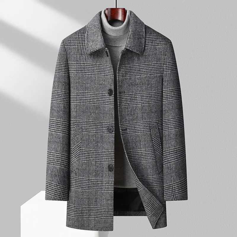 High Quality Mens Warm Plaid Woolen Coat 2025 Winter Detachable Duck Down Liner Windbreaker Puffer Jacket Thicken Wool OvercoatT251213