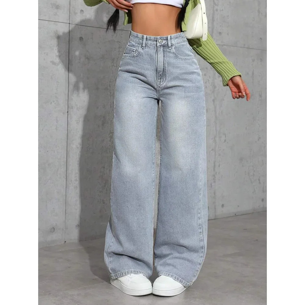 High Waist Straight Leg Jeans Womens Summer Loose Casual Long Pants Trendy Cross-Border Fashionable Denim251205