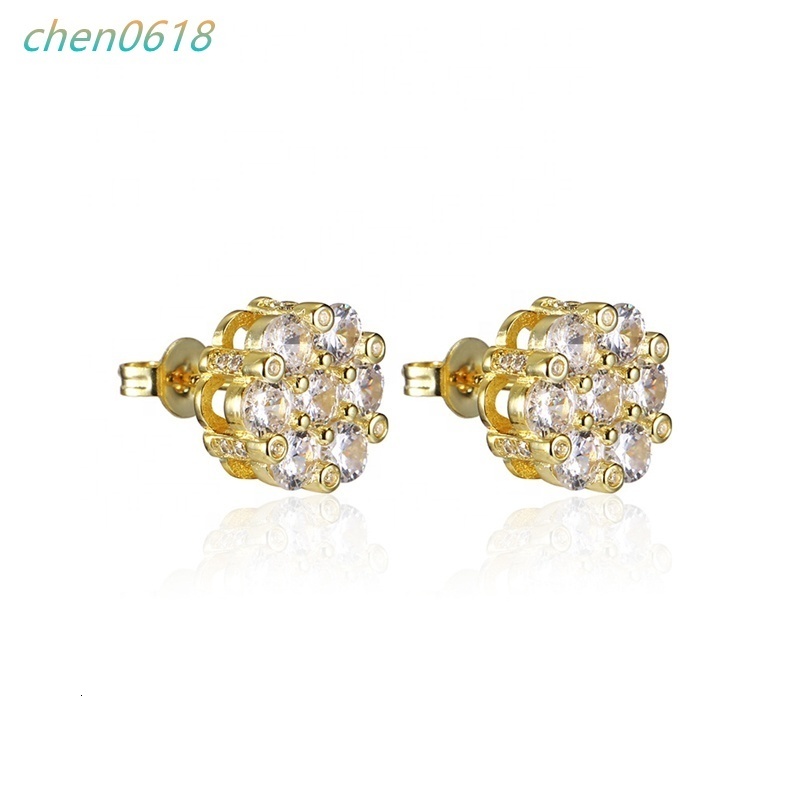 Wholesale Top HipHop Bling Men Women Jewelry Gold Silver VVS Lab Diamond Flower Moissanite Hip Hop Fine Jewelry Earrings