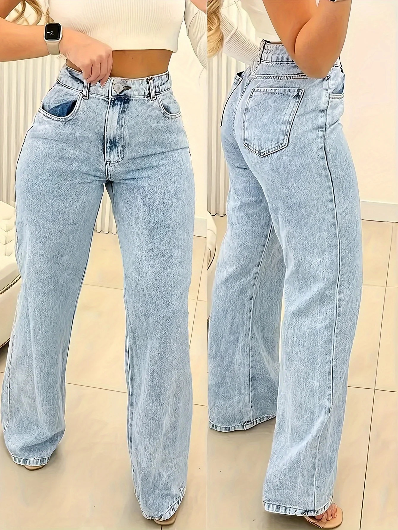 2025 autumn Y2K style high waist straight snowflake washed blue womens denim trousers for street style and elegant look251205