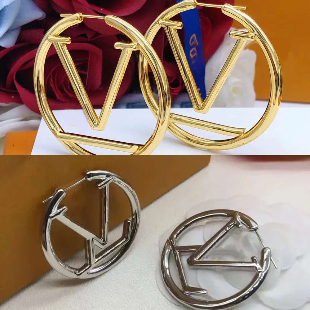 Circle Simple Letter Gold Earrings Luxury Big Gold Hoop Earrings For Lady Women Orrous Girls Ear Studs Set Designer Jewelry Earring Valentine's
