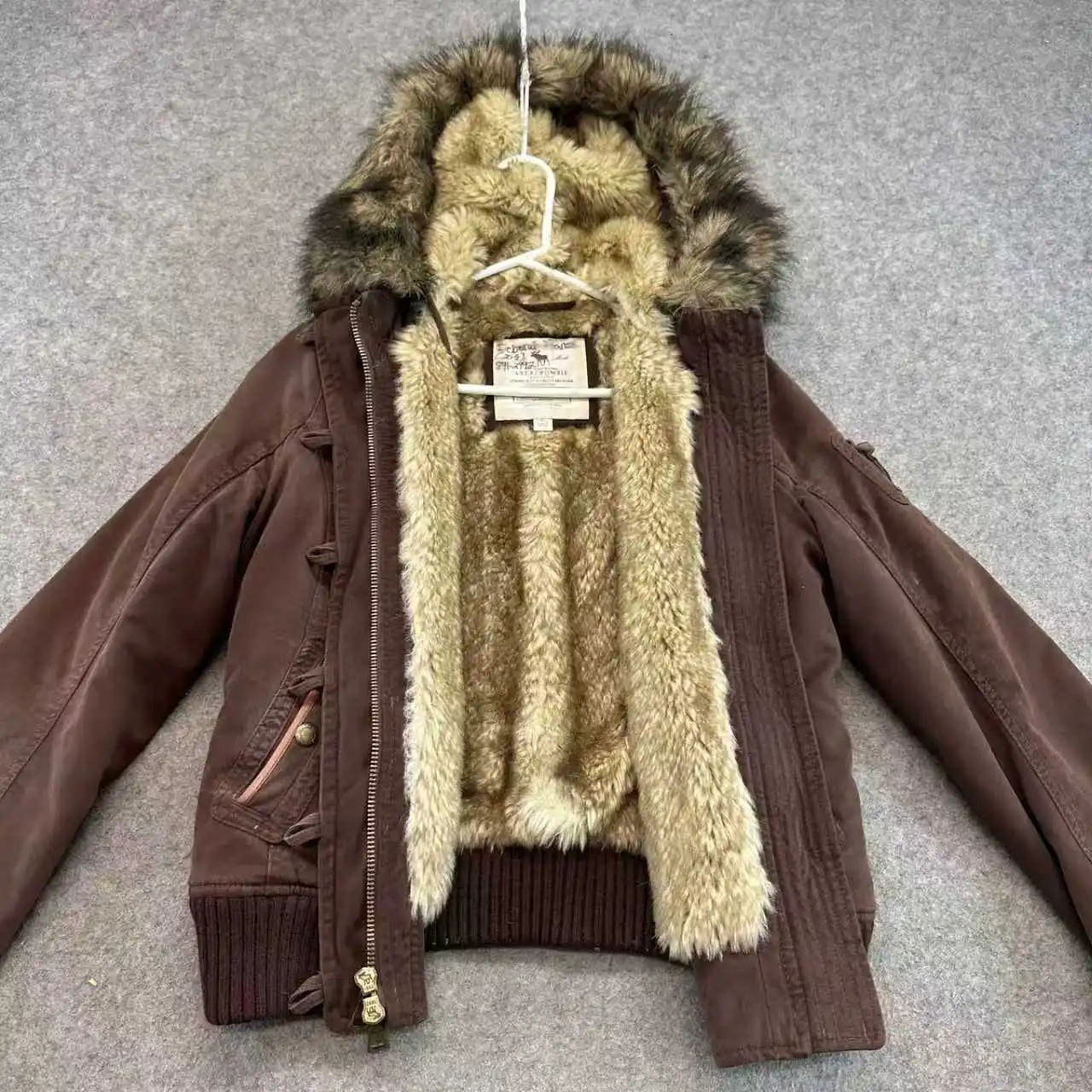 Y2K Vintage Autumn and Winter Lamb Fleece Lining Jackets Womens Cotton Brown Zipper Hooded Jacket Fur Collar Keep Warm Coat251205
