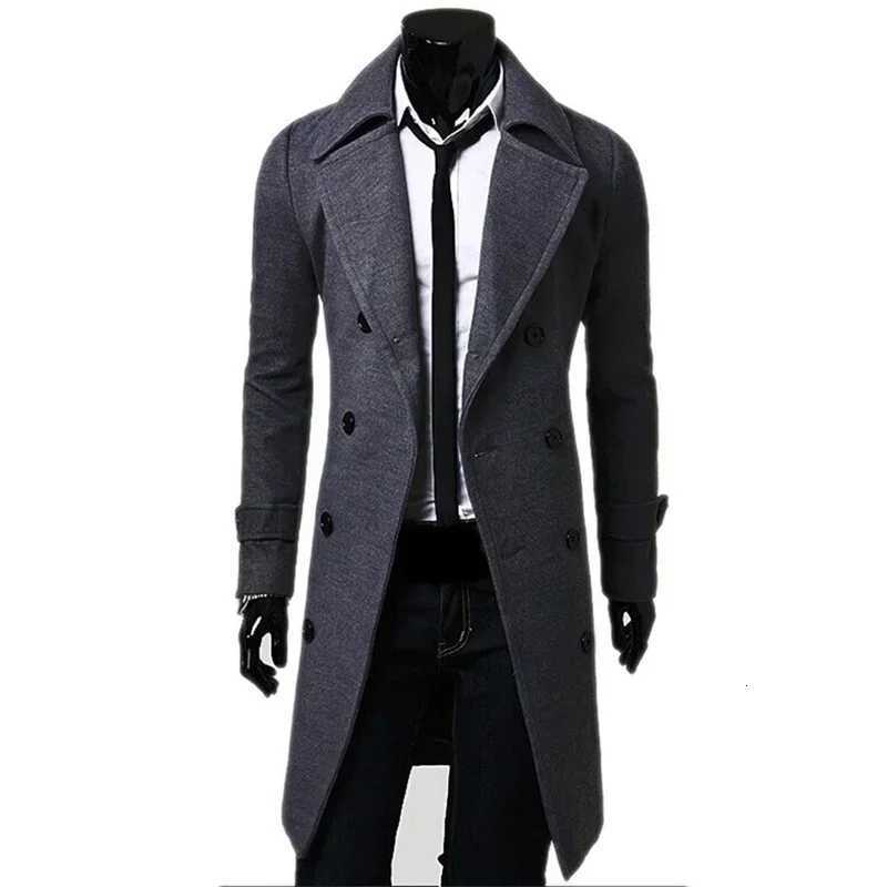 Mens Double Breasted Trench Coat Wool Blend 2025 Autumn Winter Solid Casual Slim Fit Long Jacket Wool Coat Fashion Mens ClothingT251213