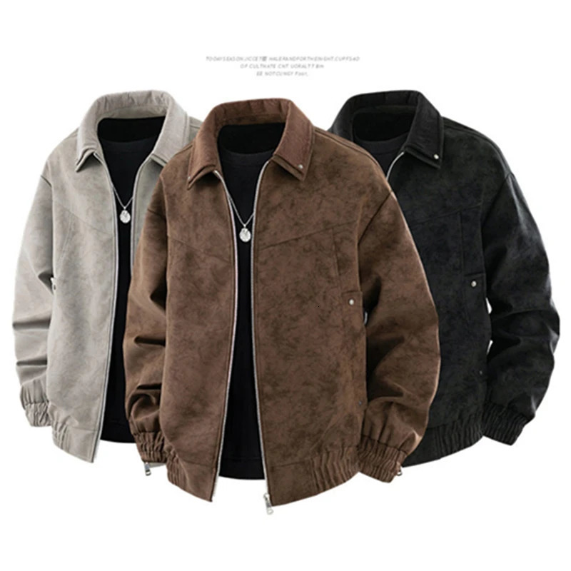American Vintage-Style PU Leather Jacket for Men - Oversized Casual Lapel Jacket 251211