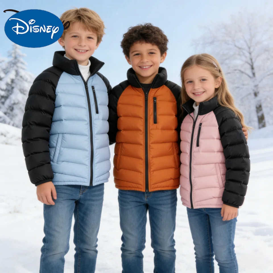 Disney Children Winter Lightweight Down Jacket Boys Girls High-necked Outdoor Jacket Zipper Windproof Warm-keeping Down Jacket H251213-image-1088254603