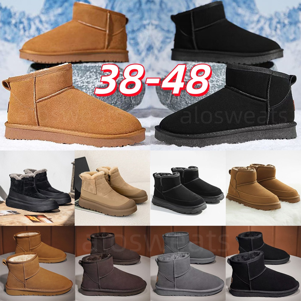 Designer Snow Boots Men Women Half Ankle Boots platform Boot chestnut suede fur shoes Winter Mens Womens Booties Big Size 46 47 48