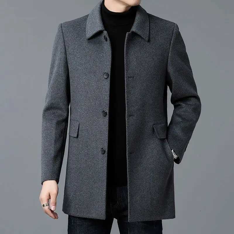 Coat Mens Medium And Long Double-Sided Woolen Windbreaker Four Seasons Lapel Wool JacketT251213
