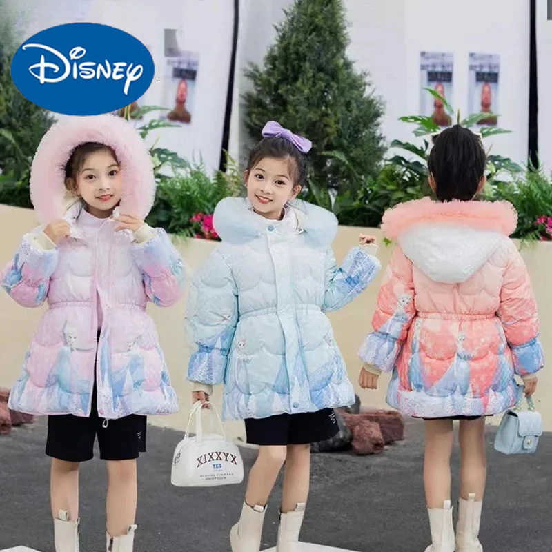 Disney 2025 Elsa Girls Long Puffer Coat Ultra-Warm Mid-Length Winter Jacket with Easy-Clean Technology Princess H251213-image-1088254482