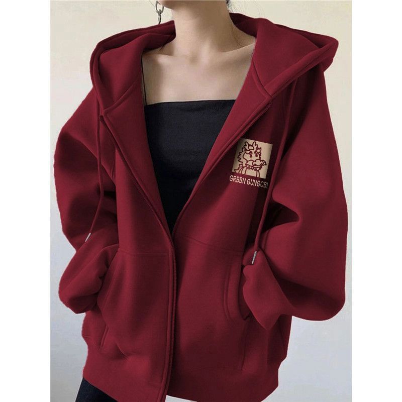 Felpa di marca di tendenza nazionale con cappuccio stampata stile Ins per donna cardigan con cerniera allentata 2024 primavera autunno inverno nuova