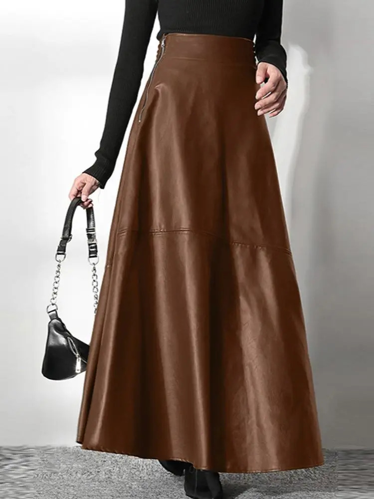ZANZEA Womens PU Leather Maxi Skirt 2025 Autumn Elegant OL Long Saias Fashion Solid Mujer Faldas Casual High Waist Zipper Jupe251205