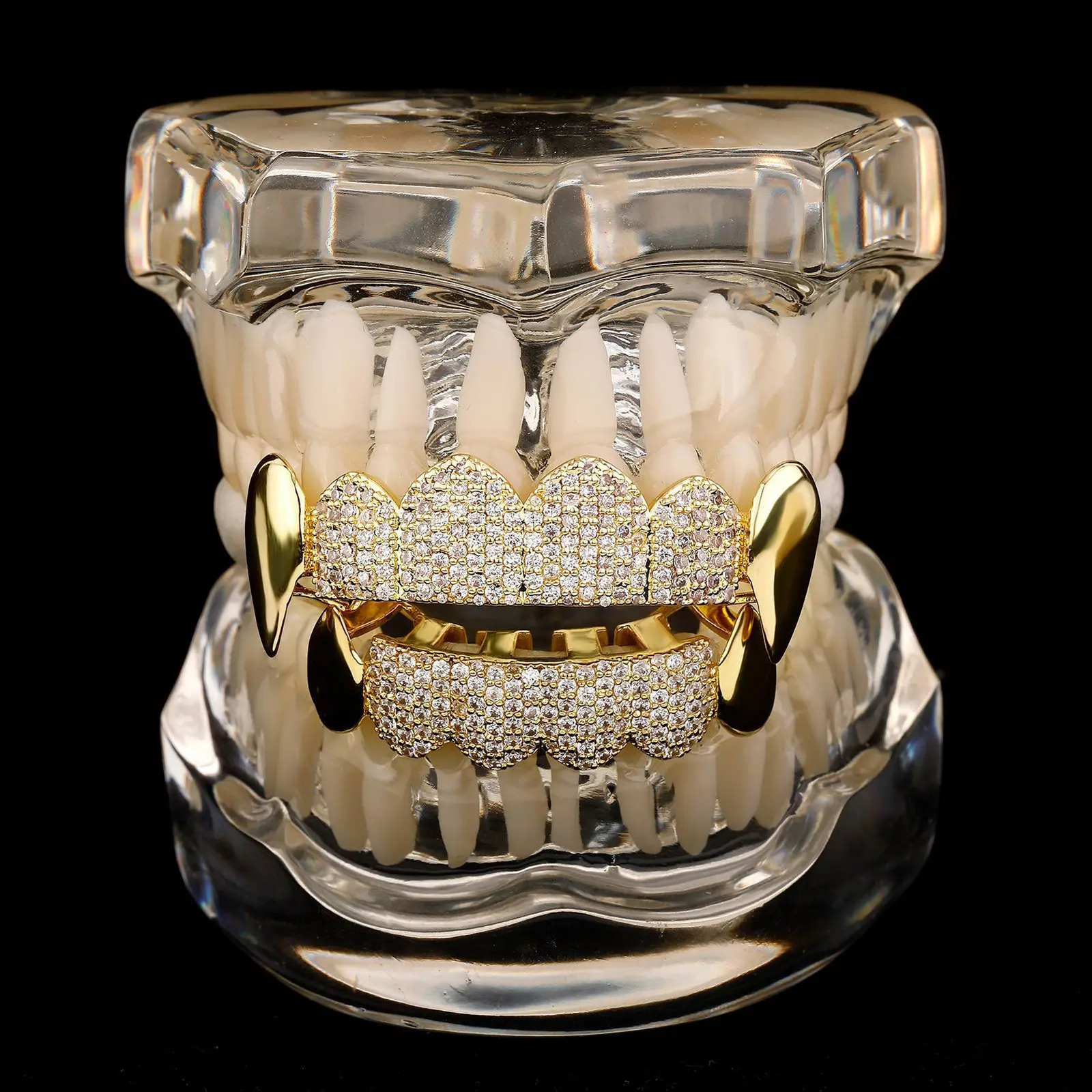YOUNGX 6/6 Mixed CZ Stone Teeth Braces Hip Hop Shiny Zircon Tooth Caps For Women Men Jewelry Party Christmas Gift 251208{category}