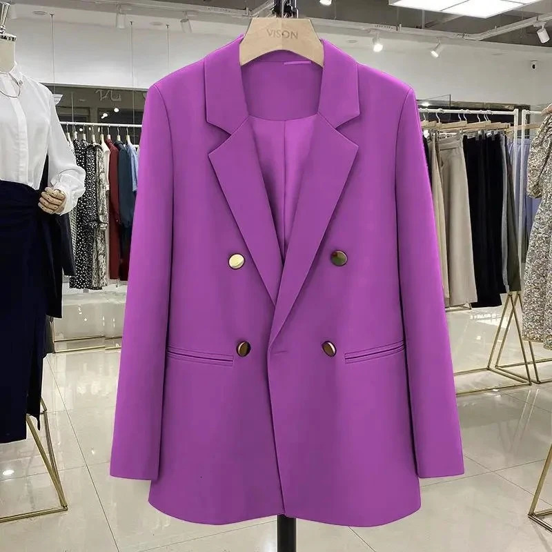 2025 Purple Suit Coat Women Korean Loose Double-breasted Blazers Lady Office Female Temperament Blazers Jacket Outwear Tops 251210