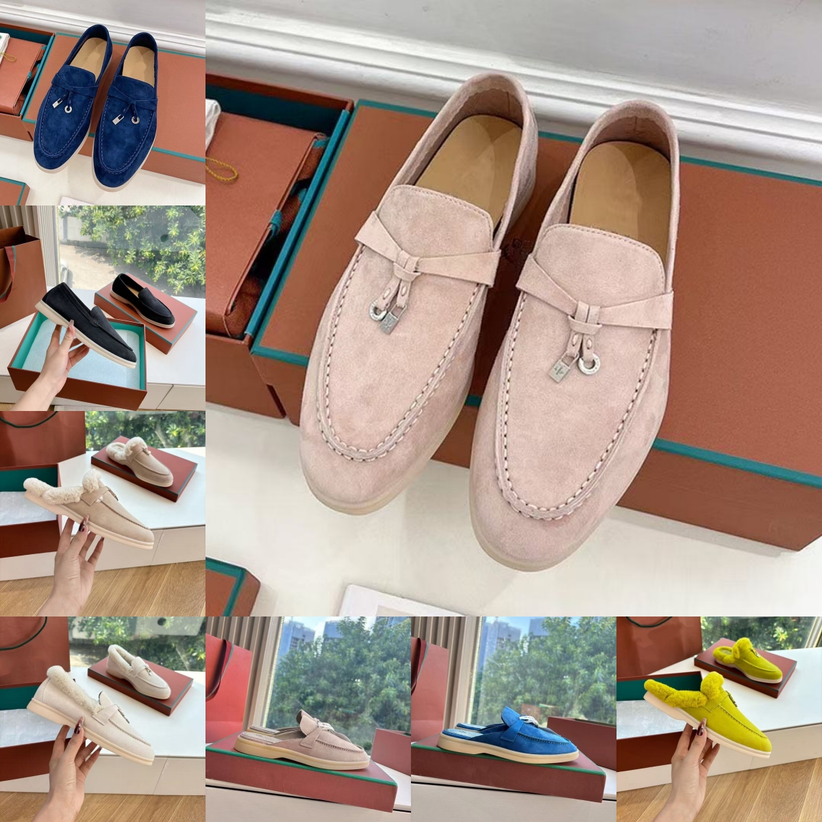 Ciondoli da donna estivi Mocassini in pelle scamosciata decorati Amaretto Appartamenti casual in vera pelle Scarpe eleganti da uomo Sandali pantofol