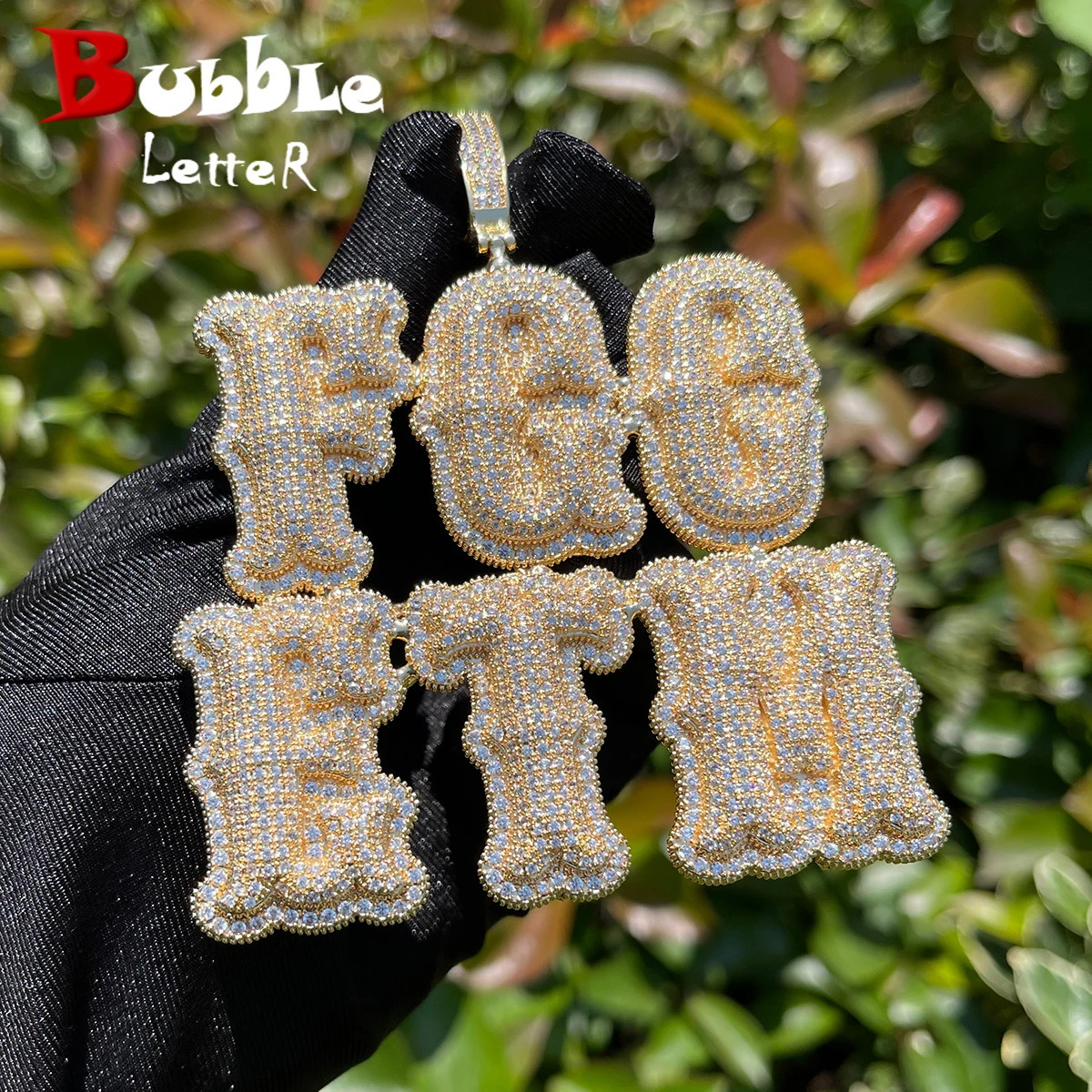 Bubble Letter Custom Name Necklace for Men Personalized Pendant Iced Out Charms Two Tone Hip Hop Jewelry 251205