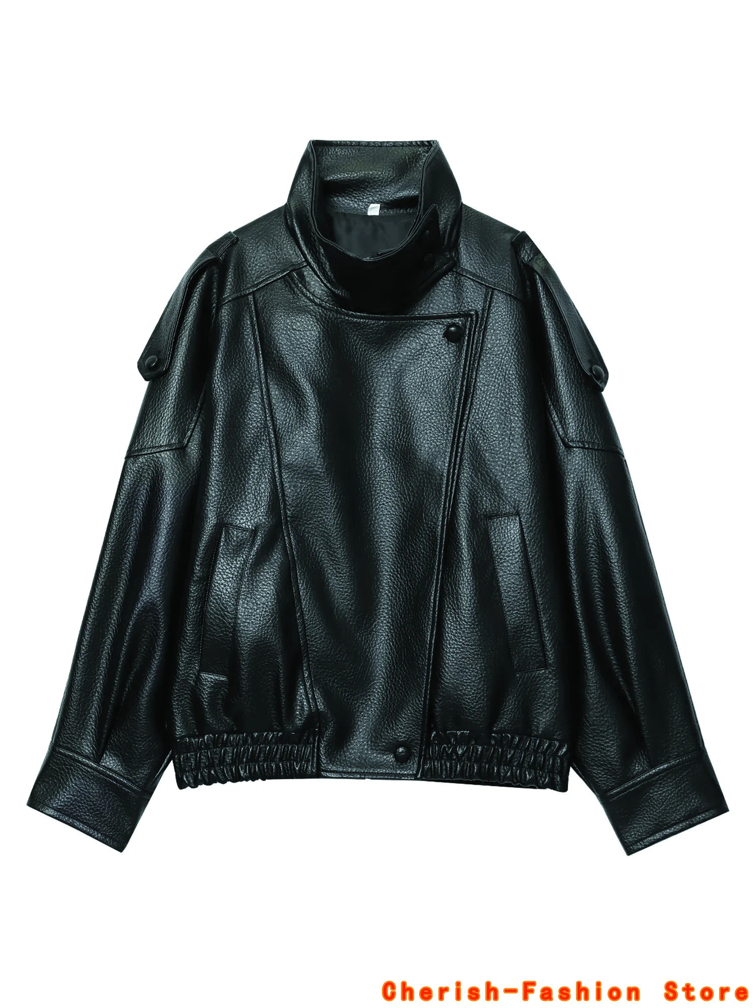 Fashion Black Leather Jacket Women Clothing Autumn Winter Loose Casual Coat PU Leather Motorcycle Jacket Women Tops 251213