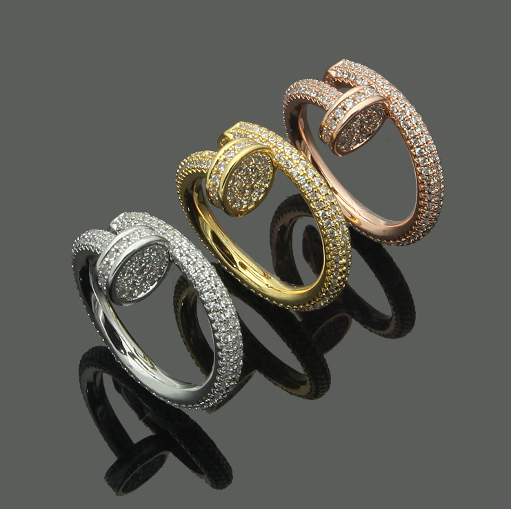 Designer Nail Ring full diamond rings for women classic designer ring bangle silver rose gold Jewelry Valentine's Day Gift rings