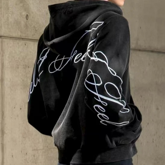 Y2K Gothic Letter Foam Printing Retro Fashion Men And Women Hoodie Hip Hop Punk Style High Quality Oversized Zipper Sweatshirt 251209