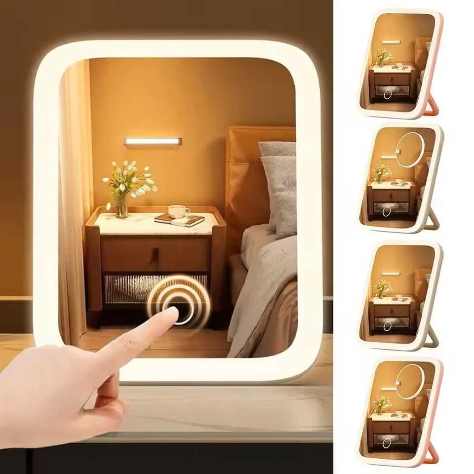 LED Makeup Mirror 3-Color Light 360 Rotatable Touch Control USB Powered Tabletop Vanity Mirror for Bedroom Bathroom TravelT251213-image-1088316183