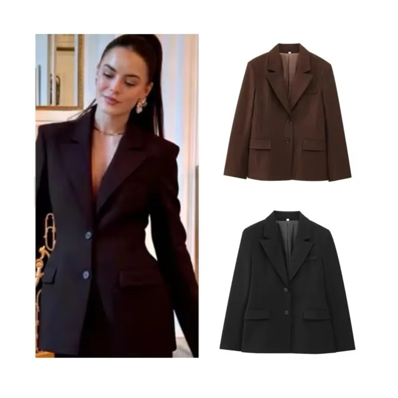 Women Blazer Office Lady Spring Pocket Decoration Casual Woman Button Coat Womens Outerwear Chic Outwear Female Blazer 251210